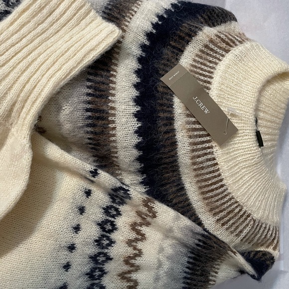 J.CREW Fair Isle Yoke Puff-Sleeve Sweater NWT M Warm Ivory Navy - Picture 6 of 11